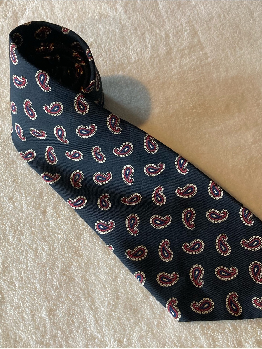 Polo Ralph Lauren Mens Repp 100% Silk tie Black Beige Red Paisley Print Tie USA